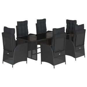 vidaXL 7 pcs conjunto de jantar p/ jardim c/ almofad&otilde;es vime PE preto