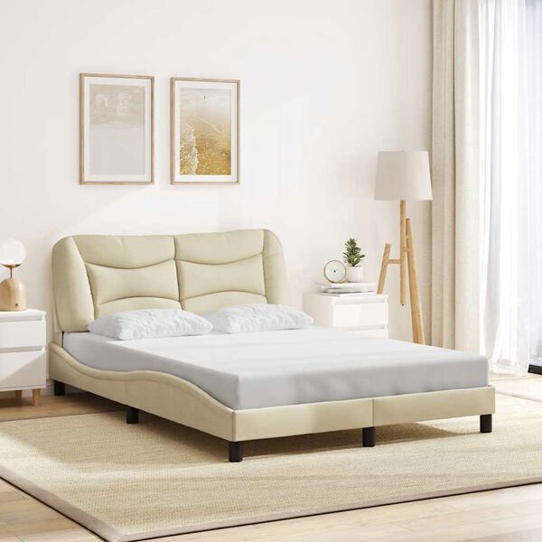 vidaXL Estrutura de cama sem colch&atilde;o Hvar 140x190 cm tecido cor creme