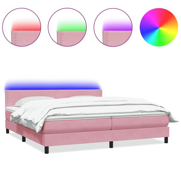 vidaXL Cama box spring c/ colch&atilde;o e LED rosa 180x220 cm veludo