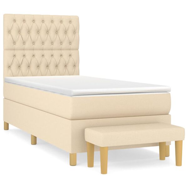 vidaXL Cama com molas/colchão 90x200 cm tecido cor crème
