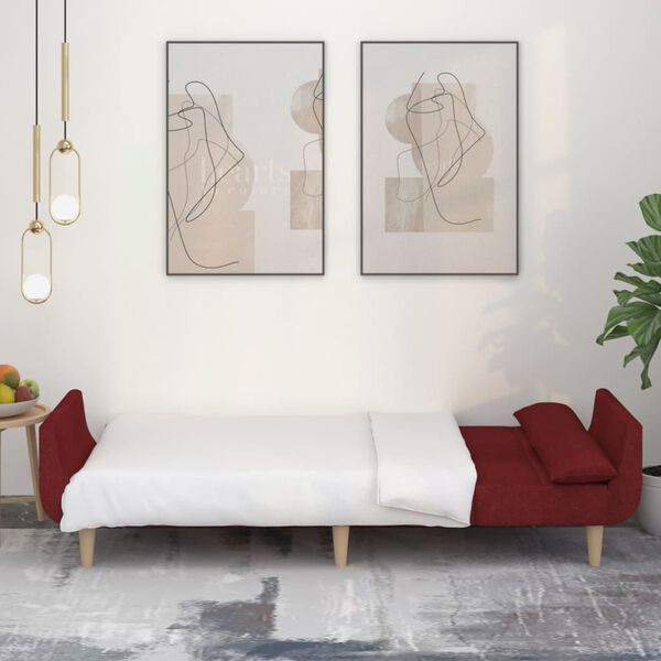 vidaXL Sof&aacute;-cama 2 lugares com duas almofadas tecido vermelho tinto