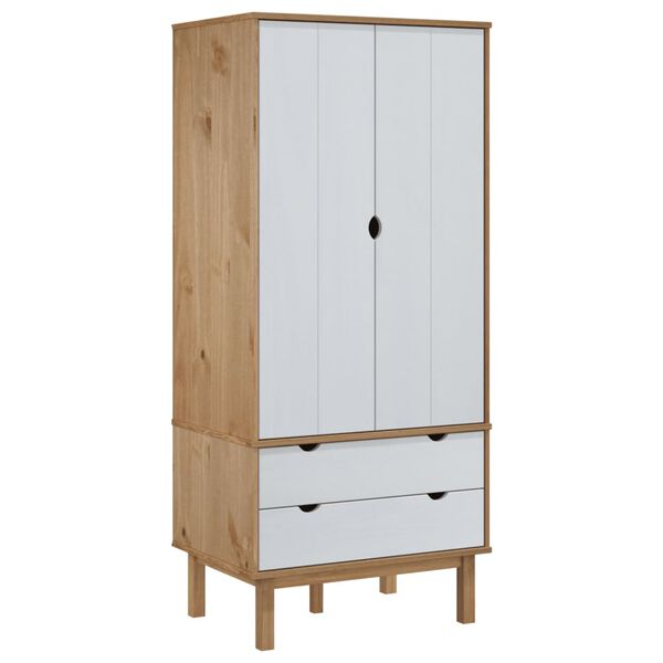 vidaXL Roupeiro OTTA 76,5x53x172 cm pinho maciço castanho/branco