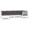 vidaXL 6 pcs conj. lounge de jardim c/ almofad&otilde;es pinho maci&ccedil;o branco