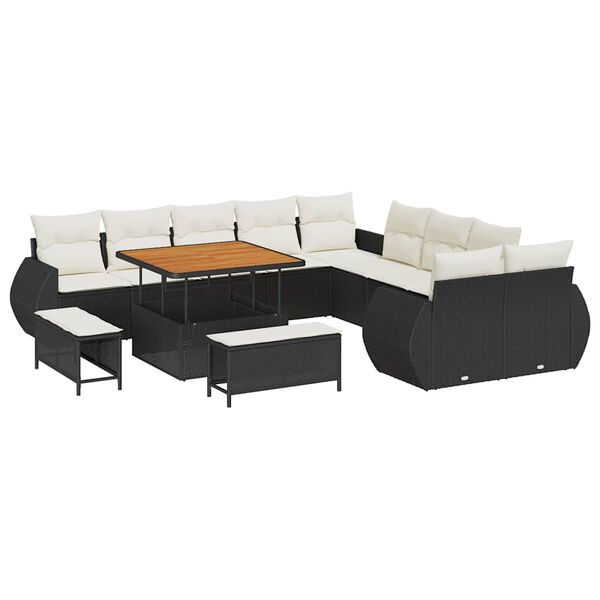 vidaXL Conjunto de Sof&aacute; de Jardim com almofada 13 pcs Preto e creme