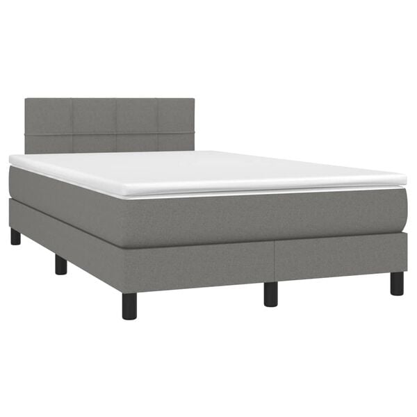 vidaXL Cama box spring c/ colch&atilde;o e LED 120x200 cm tecido cinza-escuro