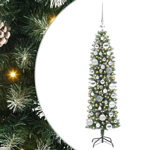 vidaXL &Aacute;rvore Slim de Natal Artificial Verde e Branco 120 cm