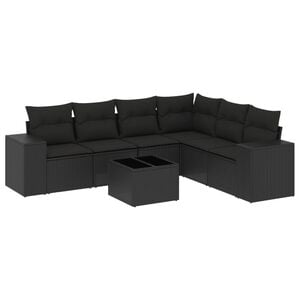 vidaXL 7 pcs conjunto de sof&aacute;s p/ jardim c/ almofad&otilde;es vime PE preto