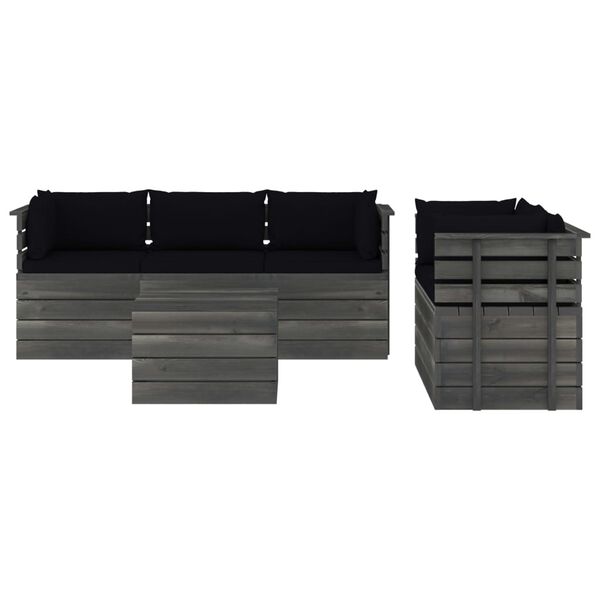 vidaXL 6 pcs conjunto lounge de paletes com almofad&otilde;es pinho maci&ccedil;o