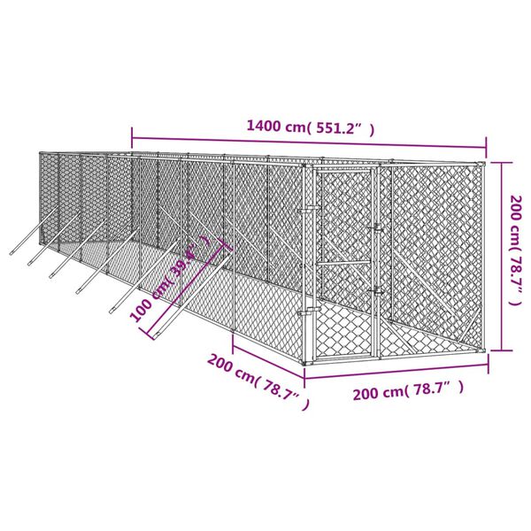 vidaXL Canil de exterior 2x14x2 m a&ccedil;o galvanizado prateado