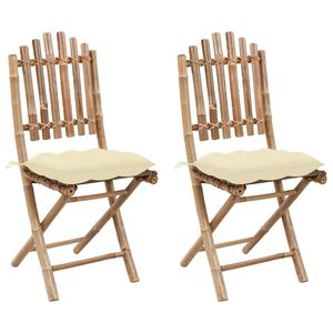 vidaXL Conjunto de 2 cadeiras dobr&aacute;veis com almofadas em bambu.
