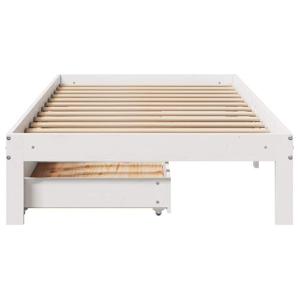 vidaXL Estrutura de cama com gavetas 75x190 cm pinho maci&ccedil;o branco
