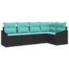 vidaXL Conjunto de Sof&aacute;s com almofada 5 pcs Preto vime PE