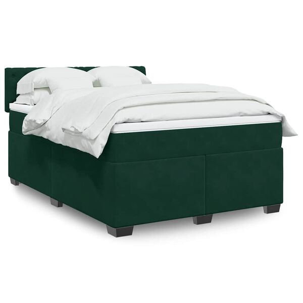 vidaXL Cama com molas/colch&atilde;o 140x200 cm veludo verde-escuro
