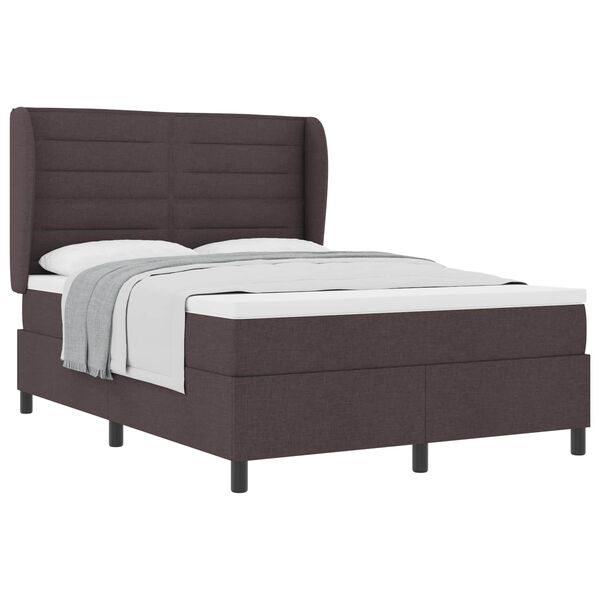 vidaXL Cama Box com colch&atilde;o Castanho escuro 140 x 190 cm tecido