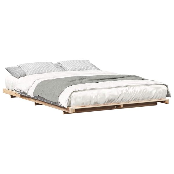 vidaXL Estrutura de cama de ch&atilde;o Castanho 140 x 210 cm