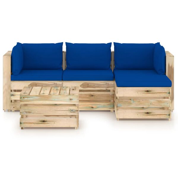 vidaXL 5 pcs conj. lounge jardim c/ almofad&otilde;es madeira impreg. verde