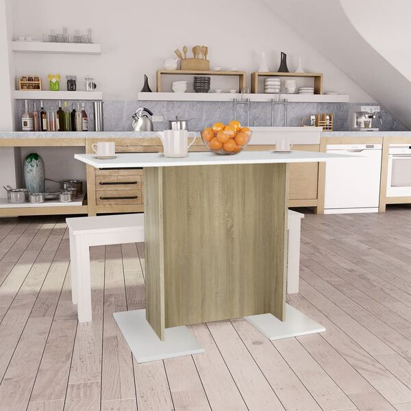 vidaXL Mesa de jantar 110x60x75 cm contrap. branco e carvalho sonoma