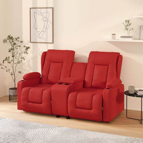 vidaXL Poltrona massagem 2 lug. recl. c/ suporte copo couro art. tinto