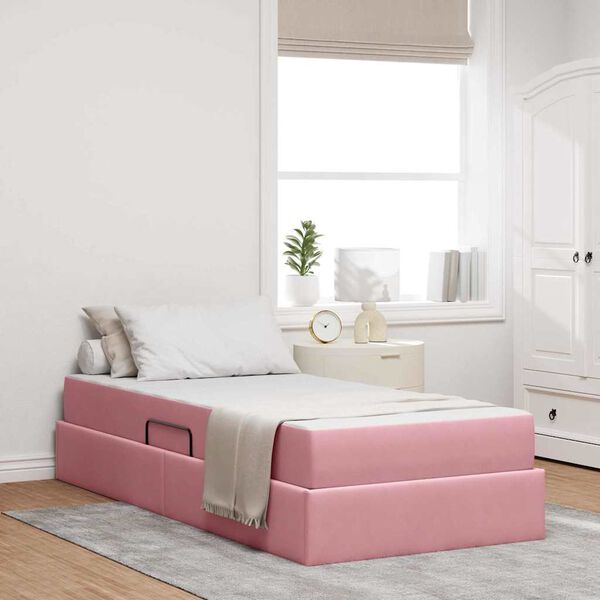 vidaXL Cama com arruma&ccedil;&atilde;o e colch&atilde;o Rosa 90 x 190 cm Veludo