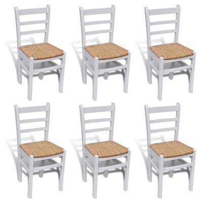 vidaXL Cadeiras de jantar 6 pcs madeira de pinho e sisal branco