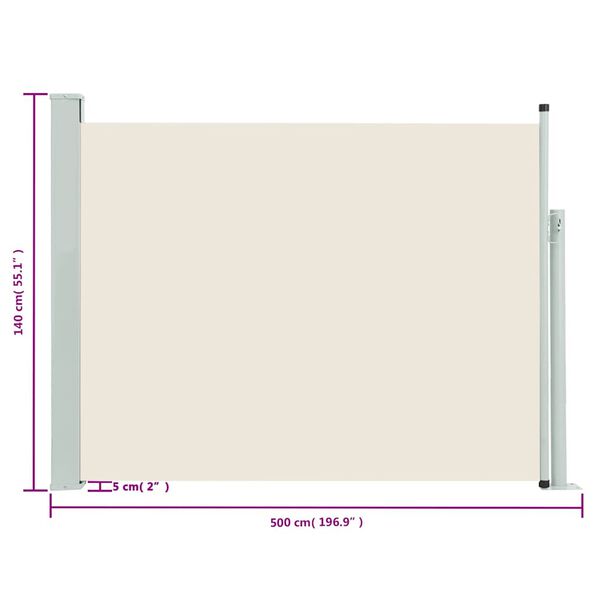 vidaXL Toldo lateral retr&aacute;til para p&aacute;tio 140x500 cm creme