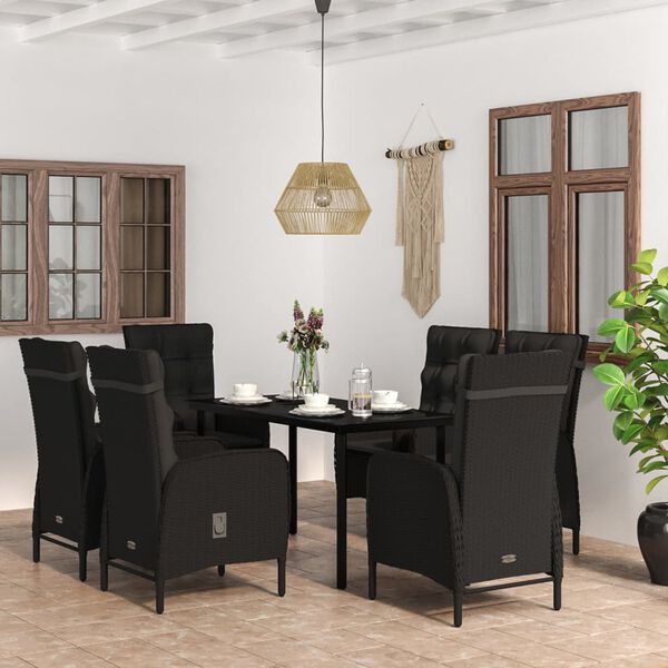 vidaXL 7 pcs conjunto de jantar para jardim com almofad&otilde;es preto