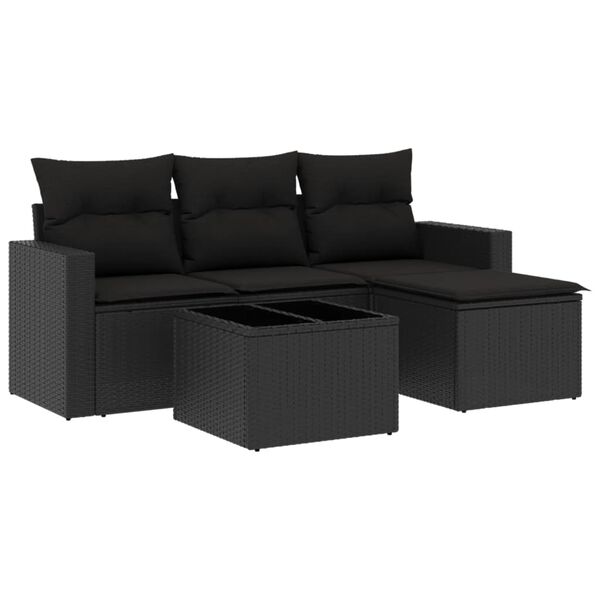 vidaXL 5 pcs conjunto sof&aacute;s de jardim com almofad&otilde;es vime PE preto