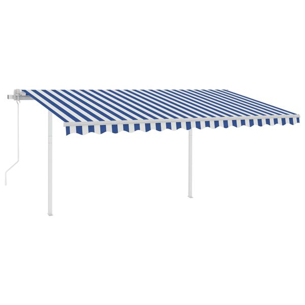 vidaXL Toldo retr&aacute;til autom&aacute;tico com postes 4,5x3 m azul e branco