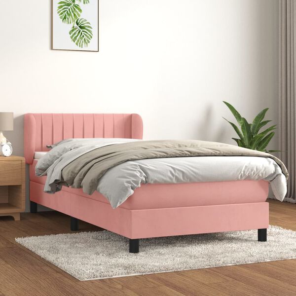 vidaXL Cama com molas/colch&atilde;o 90x190 cm veludo rosa