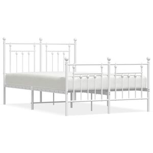 vidaXL Estrutura de cama com cabeceira e p&eacute;s 135x190 cm metal branco
