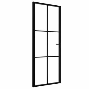 vidaXL Porta de interior em vidro ESG e alum&iacute;nio 76x201,5 cm preto