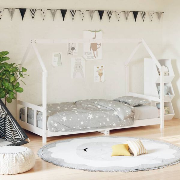 vidaXL Estrutura de cama infantil 90x190 cm pinho maci&ccedil;o branco