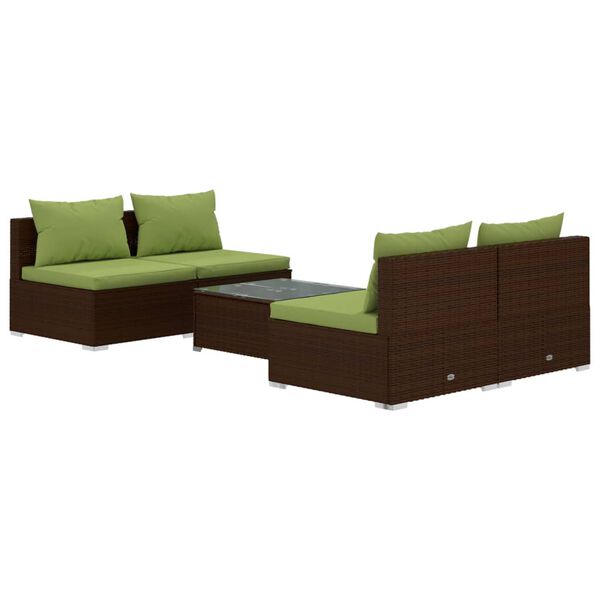 vidaXL 5 pcs conjunto lounge jardim c/ almofad&otilde;es vime PE castanho
