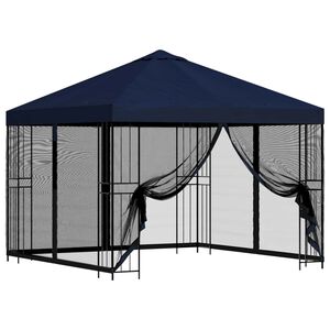 vidaXL Gazebo de Jardim com Laterais 3 x 3 m Azul Poli&eacute;ster e A&ccedil;o