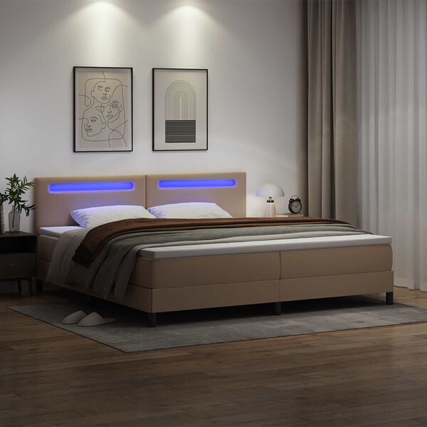 vidaXL Cama Box com colch&atilde;o Cappuccino 200 x 200 cm Couro sint&eacute;tico