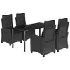 vidaXL 5 pcs conjunto de jantar p/ jardim c/ almofad&otilde;es vime PE preto