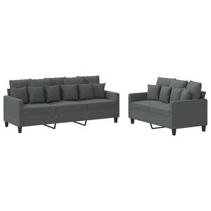 vidaXL 2 pcs conjunto de sof&aacute;s com almofad&otilde;es tecido cinzento-escuro