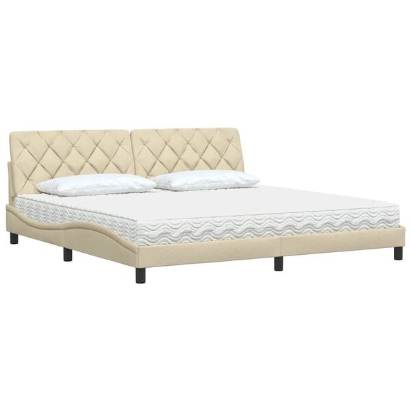 vidaXL Cama com colch&atilde;o 200x200 cm tecido cor creme