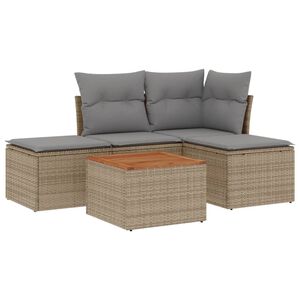 vidaXL 5 pcs conjunto de sof&aacute;s p/ jardim com almofad&otilde;es vime PE bege