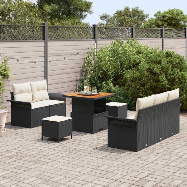 vidaXL Conjunto de Sof&aacute; de Jardim com almofada 8 pcs Preto e Creme