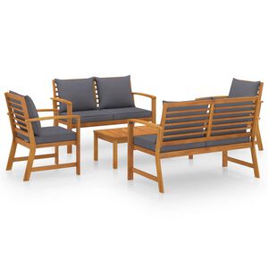 vidaXL 5 pcs conjunto lounge de jardim c/ almofad&otilde;es ac&aacute;cia maci&ccedil;a
