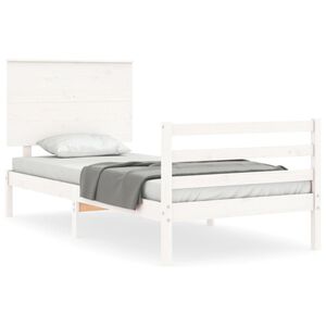 vidaXL Estrutura de cama com cabeceira 100x200cm madeira maci&ccedil;a branco