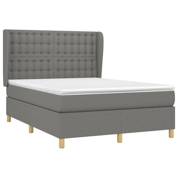 vidaXL Cama com molas/colch&atilde;o 140x190 cm tecido cinzento-escuro