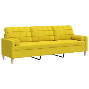 vidaXL Sof&aacute; 3 lug. c/ almofadas decorativas 210cm tecido amarelo-claro