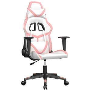 vidaXL Cadeira gaming couro artificial branco e rosa