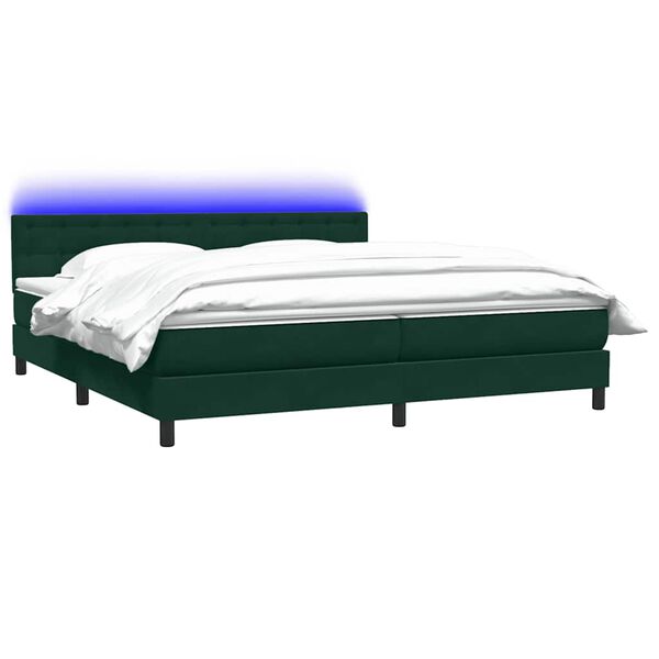 vidaXL Cama box spring c/ colch&atilde;o e LED 180x220 cm veludo verde-escuro