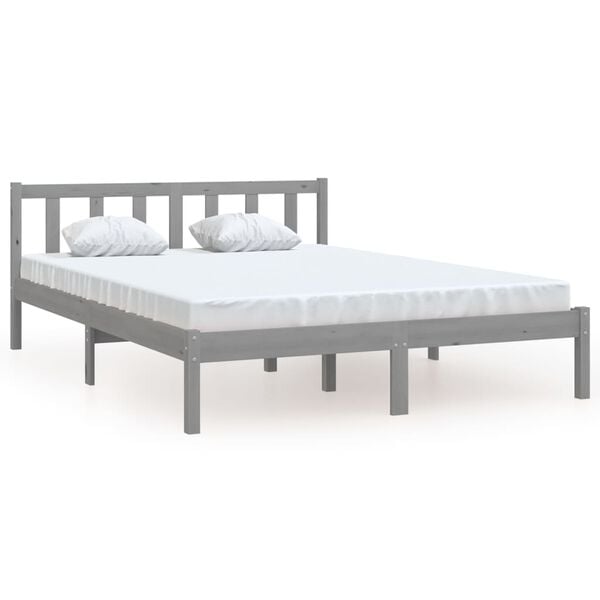 vidaXL Estrutura de cama king 150x200 cm pinho maciço cinzento