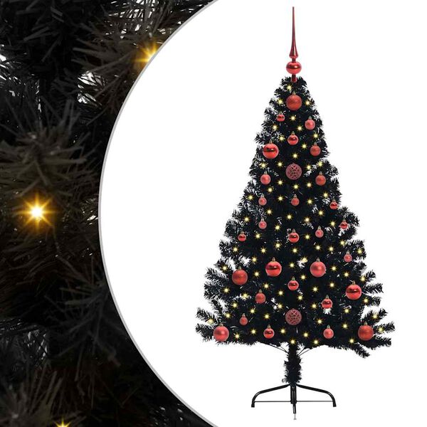 vidaXL &Aacute;rvore de Natal Artificial Pr&eacute;-iluminada Preto 120 cm PVC