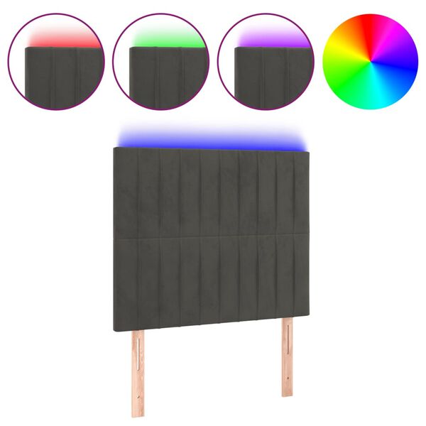 vidaXL Cabeceira de cama c/ LED veludo 90x5x118/128 cm cinza-escuro