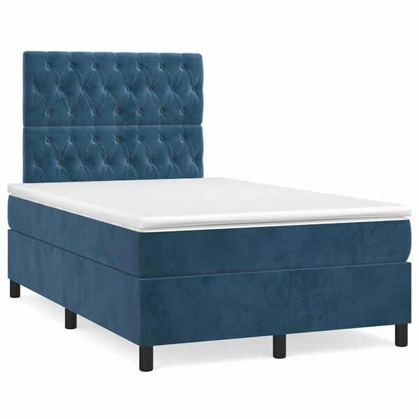 vidaXL Cama boxspring com colch&atilde;o 120x190 cm veludo azul-escuro